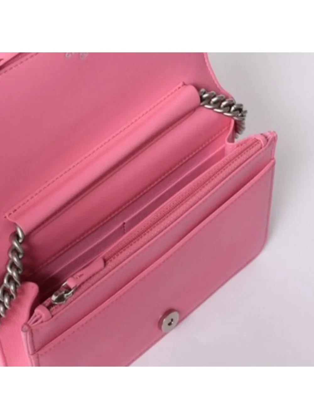 Chanel Boy Chain Wallet CC Logo Caviar Leather Pink Shoulder Bag